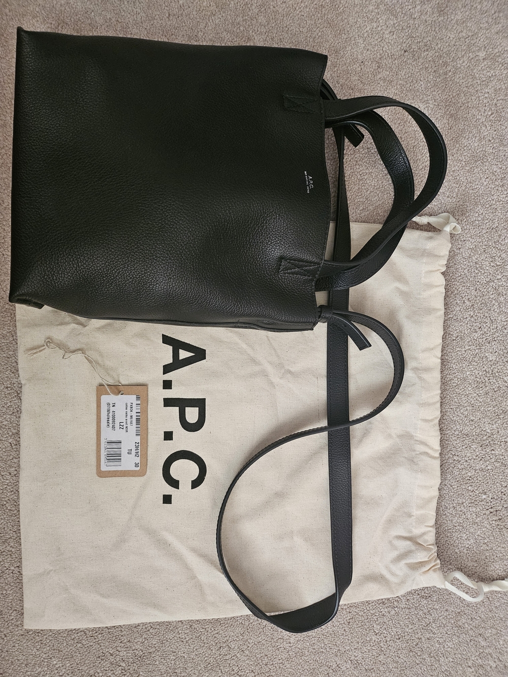 A.P.C. Black Leather Tote Bag